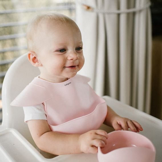 BabyOno Silikonový bryndák s kapsou RŮŽOVÝ