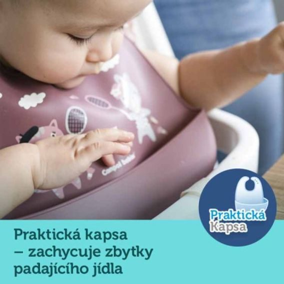 Canpol babies Bryndák silikonový s kapsou Bonjour Paris BÉŽOVÝ