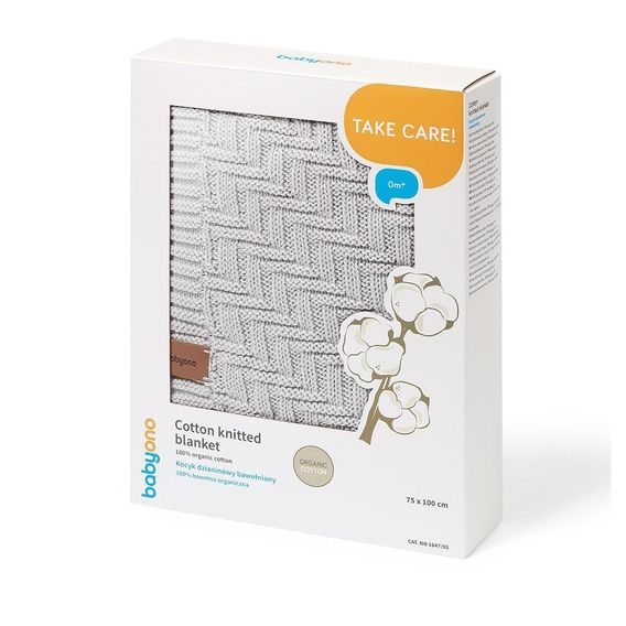 BabyOno Pletená dětská deka bavlněná ŠEDÁ