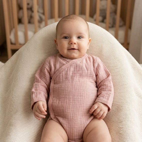 Makoma Mušelínové body zavinovací dlouhý rukáv RŮŽOVÝ MELÍR