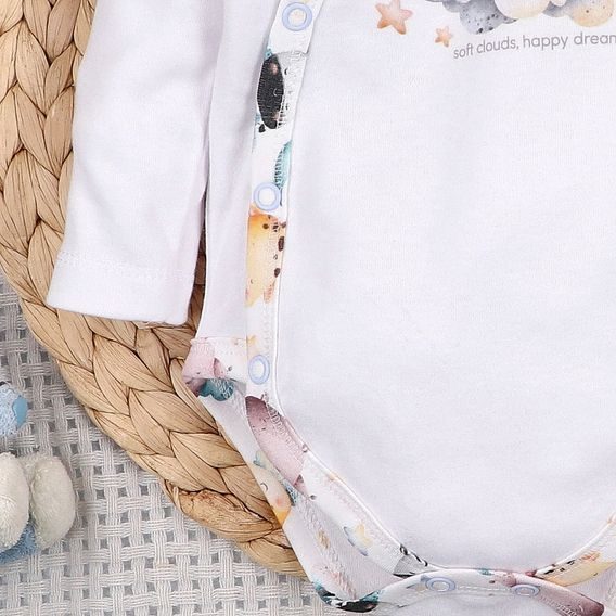 NINI Zavinovací body dlouhý rukáv Zvířátka v oblacích LEV BÍLÉ
