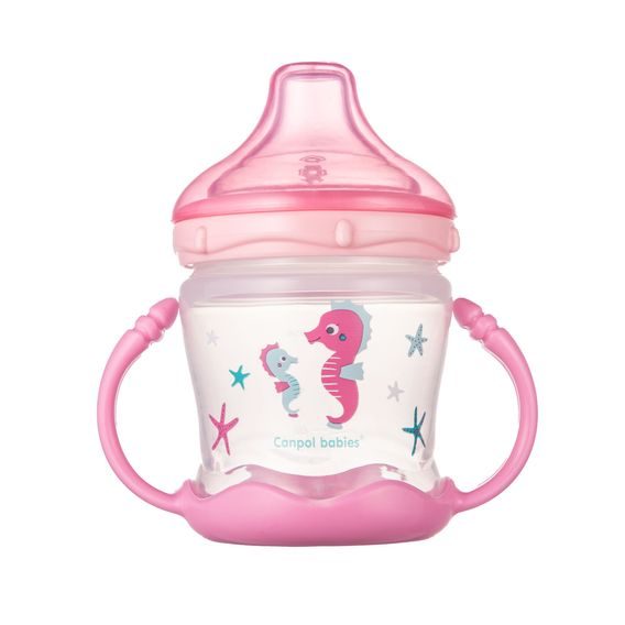 Canpol babies Nevylévací hrneček se silikonovým pítkem Love&Sea 180ml RŮŽOVÁ