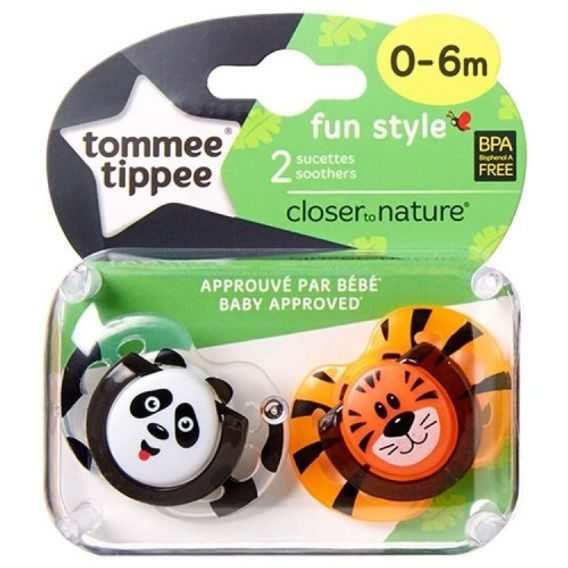 Tommee Tippee Šidítko C2N silikon FUN Panda a Tygr 0-6m, 2ks