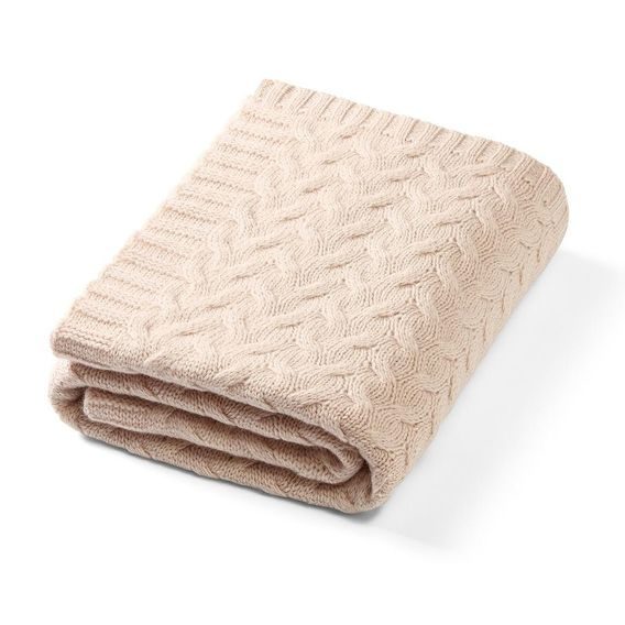 BabyOno Pletená dětská deka z merino vlny SVĚTLE BÉŽOVÁ