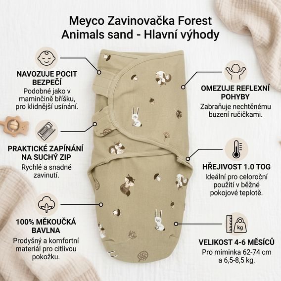 Meyco Zavinovačka 4-6m Forest Animals sand