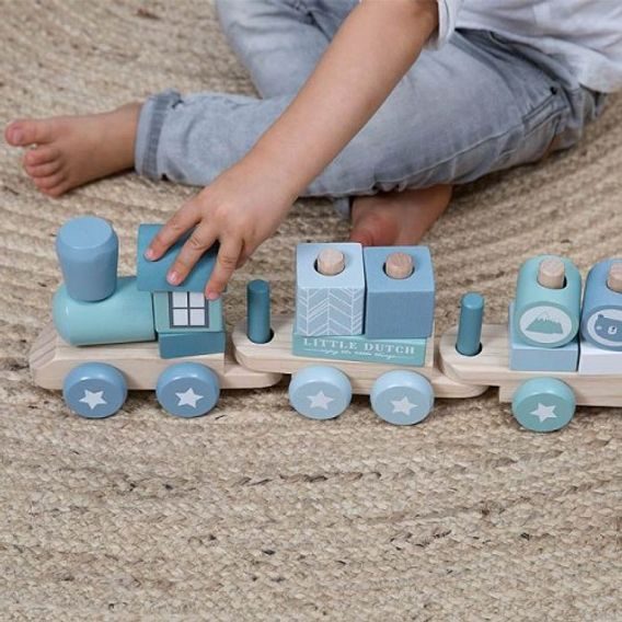 Little Dutch Dřevěný vlak/stavebnice 2v1 - ADVENTURE BLUE