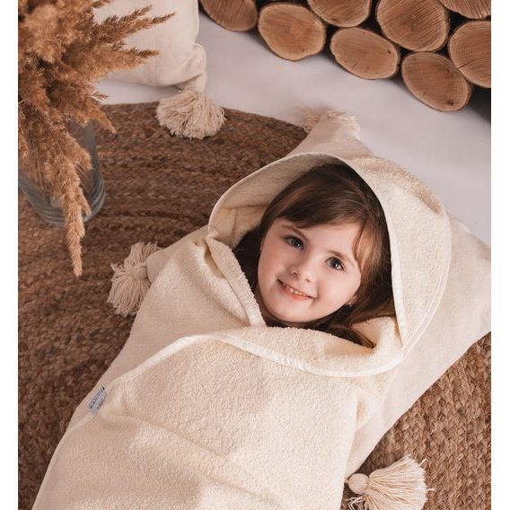 BabyMatex Osuška s kapucí 100x100cm Maxi MEDVÍDEK KRÉMOVÁ