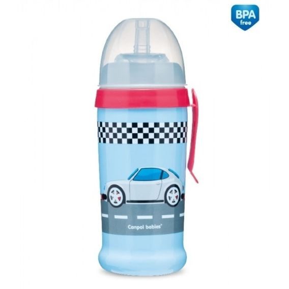 Canpol babies Sportovní láhev s nevylévací slámkou Racing 350ml (12m+) - MODRO-ČERVENÁ