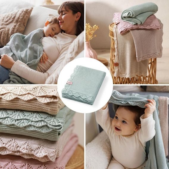 BabyOno Pletená dětská deka bambusová ozdobný lem ŠALVĚJOVÁ