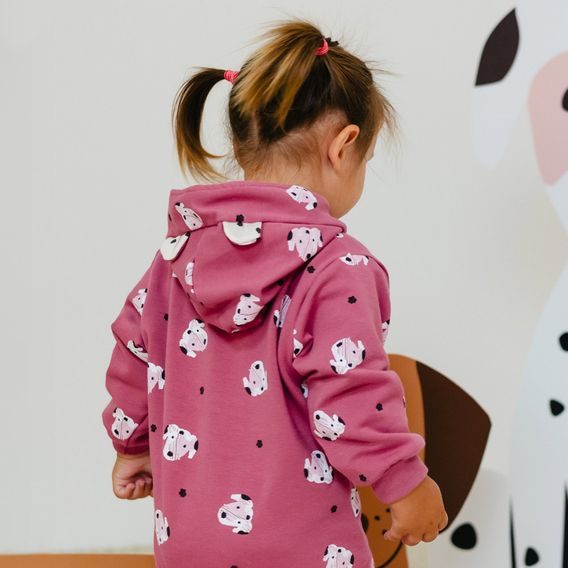 Eevi Dětská kombinéza z teplákoviny Dogs&Spots TMAVĚ RŮŽOVÁ
