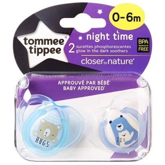 Tommee Tippee Šidítko C2N silikon NIGHT Modrý 0-6m, 2ks