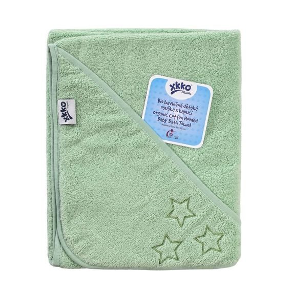 Kikko BIO bavlněná froté osuška s kapucí XKKO Organic 90x90cm MINT STARS