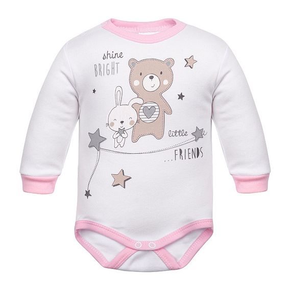 PRO MRŇOUSKY Body dlouhý rukáv Little Friends BÍLO-RŮŽOVÉ