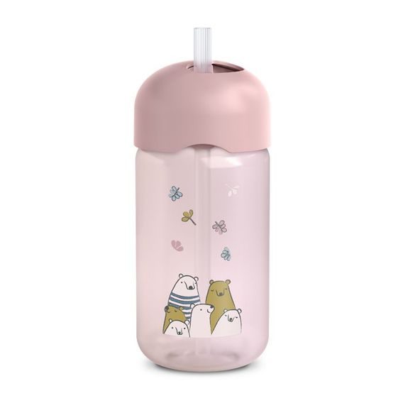 Suavinex Bear láhev s brčkem 340ml RŮŽOVÁ