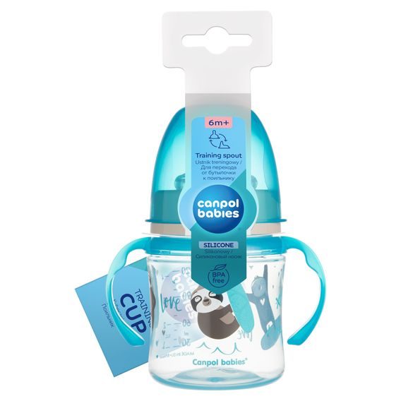 Canpol babies Tréninkový hrníček se svítícími úchyty Exotic Animals 120ml (6m+) - MODRÝ LENOCHOD