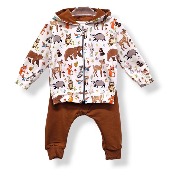 Le Bebe Mikina s kapucí + tepláčky Lesní Zvířátka