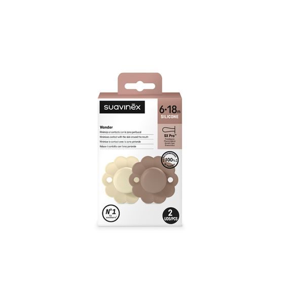 Suavinex Wonder Dudlíky SX Pro 2ks fyziologické 6-18m Whitecap Gray/Raw Umber