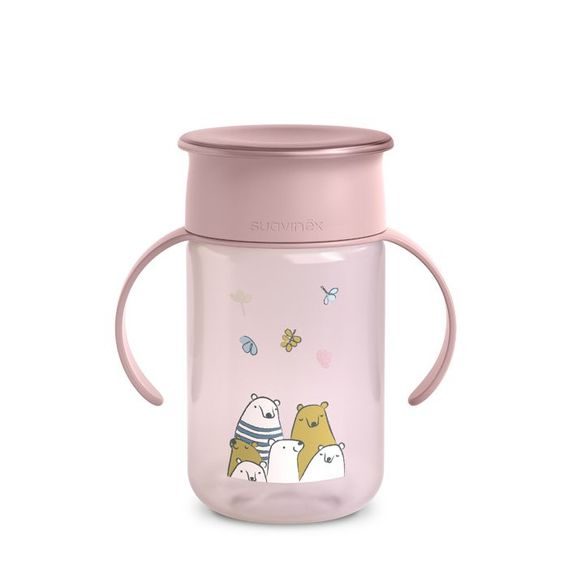 Suavinex Bear 360° hrneček na učení 340ml RŮŽOVÁ