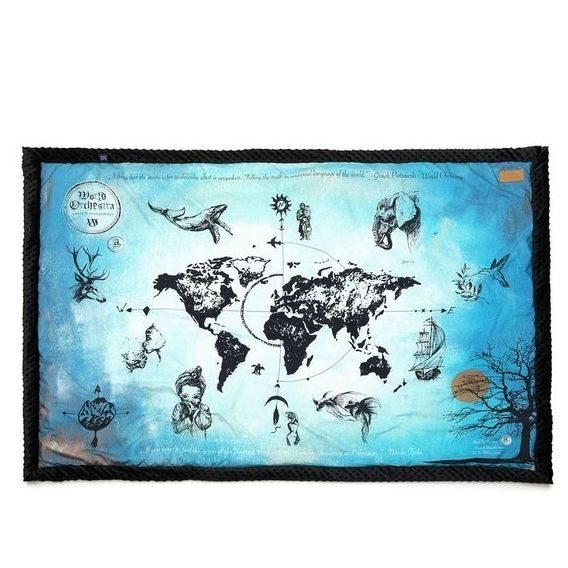 La Millou Deka "XL" (140x200cm) - WORLD ORCHESTRA True Turquoise Vintage Map & Black