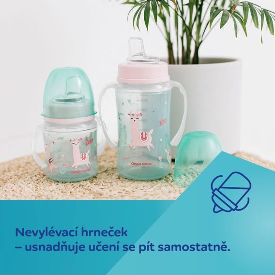 Canpol babies Tréninkový hrníček se svítícími úchyty Exotic Animals 240ml (6m+) - RŮŽOVÝ PANDA