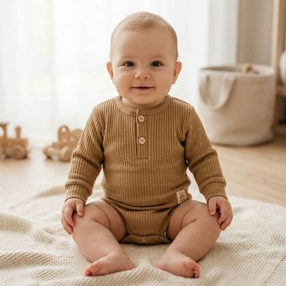 Makoma Waffel body "polo" dlouhý rukáv CAMEL