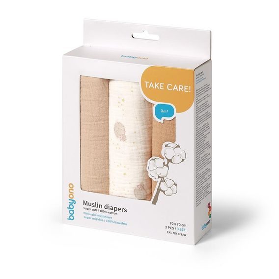 BabyOno Mušelínové pleny 3ks OVEČKY