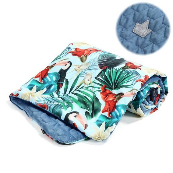 La Millou Dětská deka s výplní "M" Velvet/Cotton - BLUE HAWAIIAN BIRDS & DENIM