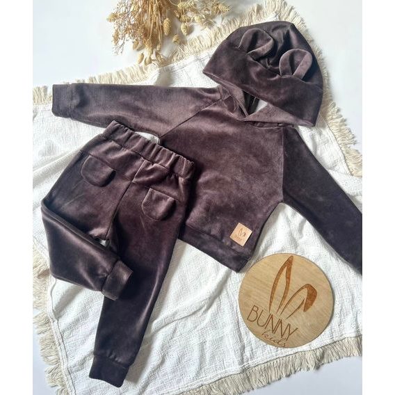 Bunnykids Semišková mikina + tepláčky Medvídek ČOKOLÁDOVÁ