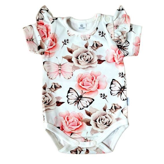 Le Bebe Body krátký rukáv s volánky Motýli a růže