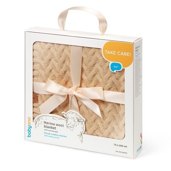 BabyOno Pletená dětská deka z merino vlny BÉŽOVÁ
