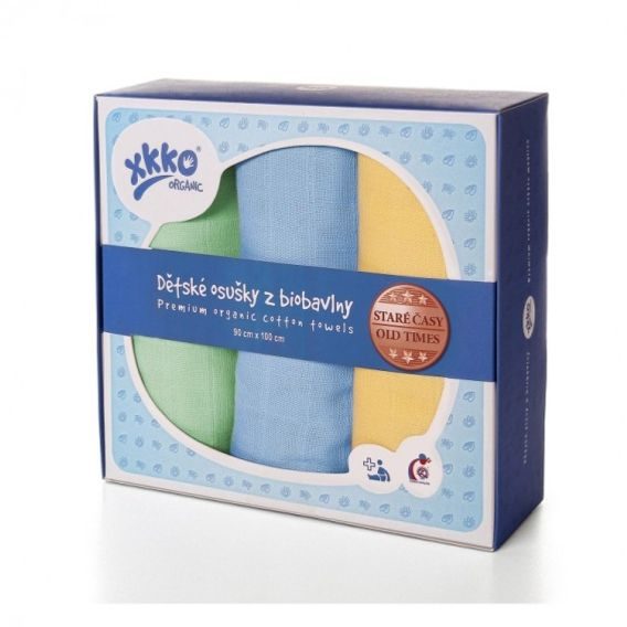 Kikko Osušky z biobavlny XKKO Organic 90x100cm Staré časy - Pastels for BOYS (3ks)