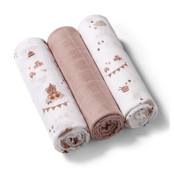 BabyOno Bambusové pleny 3ks HNĚDÁ Medvídci