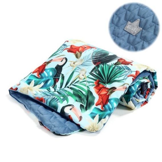 La Millou Luxusní dětská deka Velvet-Cotton SLIM vel.M, BLUE HAWAIIAN BIRDS - DENIM