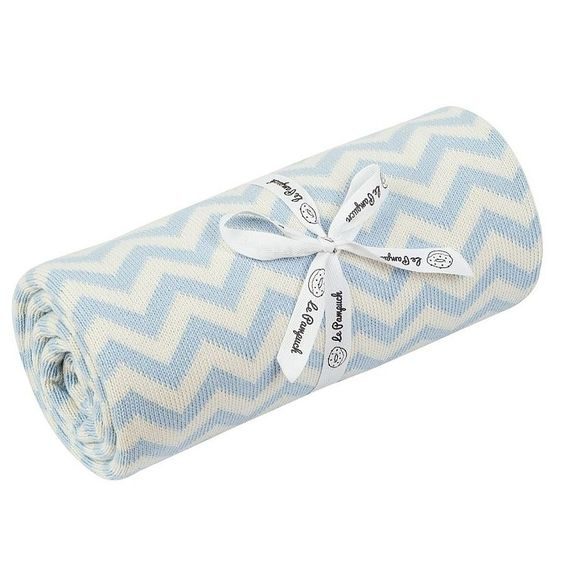 Le Pampuch Pletená dětská deka 100%Cotton CIKCAK - BABY BLUE & ECRU