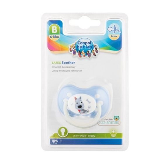 Canpol babies Dudlík 6-18m kaučuk třešinka Cute Animals MODRÝ