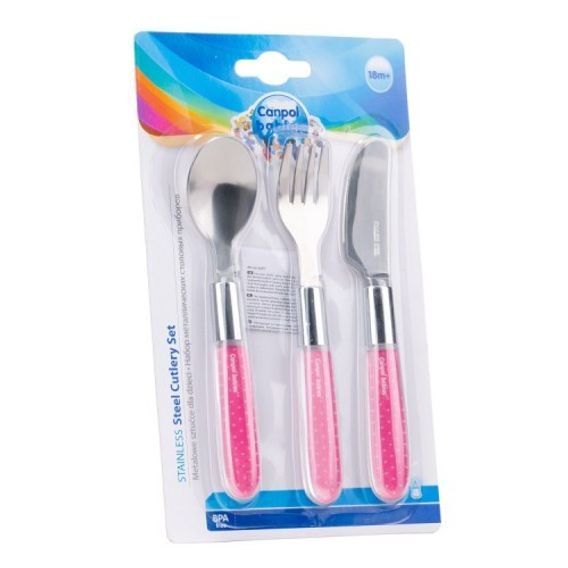 Canpol dětský kovový příbor 3ks RŮŽOVÝ