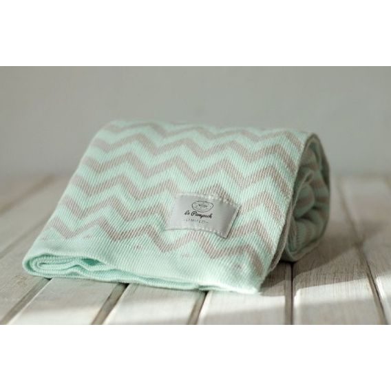 Le Pampuch Pletená dětská deka 100%Cotton CIKCAK - MINT & LIGHT GREY