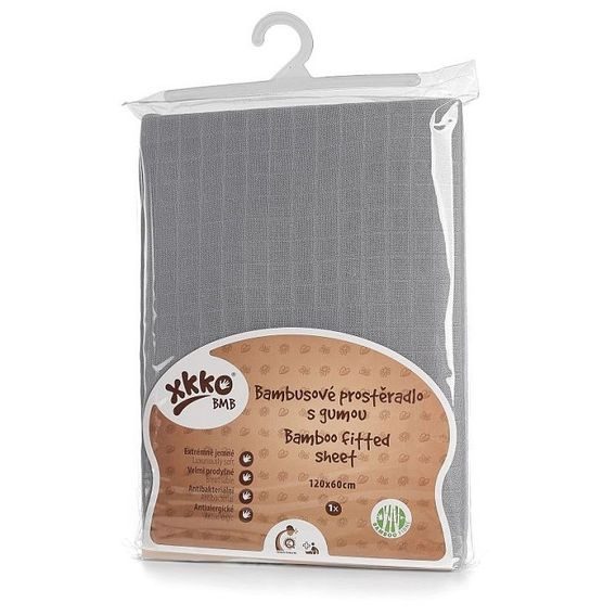 Kikko Bambusové mušelínové prostěradlo XKKO®BMB 120x60cm - BABY GREY