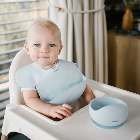 BabyOno Silikonový bryndák s kapsou MODRÝ