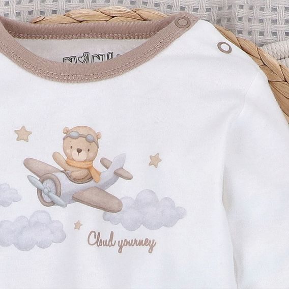 NINI Body dlouhý rukáv Méďa Pilot SMETANOVÉ