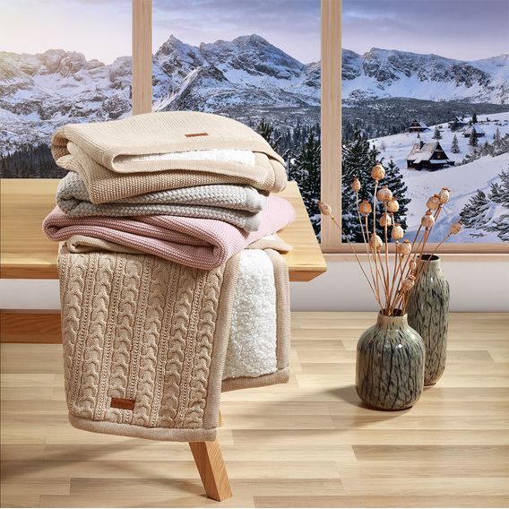 BabyOno Pletená dětská deka s beránkem BÉŽOVÁ