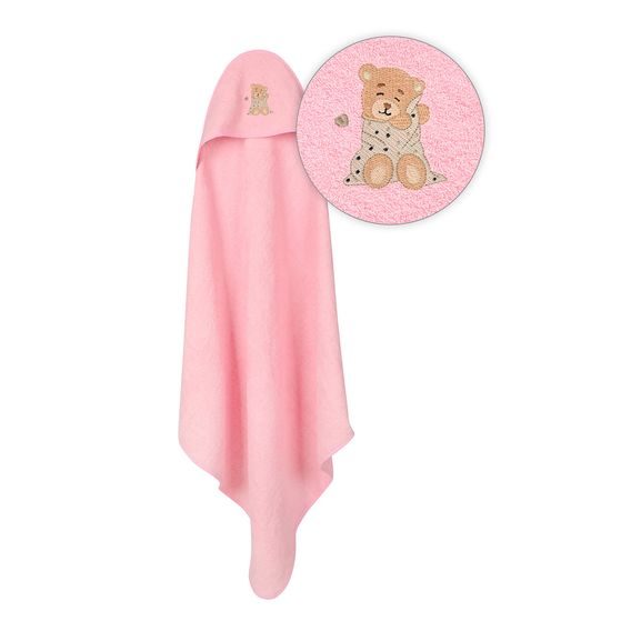 BabyMatex Osuška s kapucí 100x100cm Maxi MEDVÍDEK RŮŽOVÁ