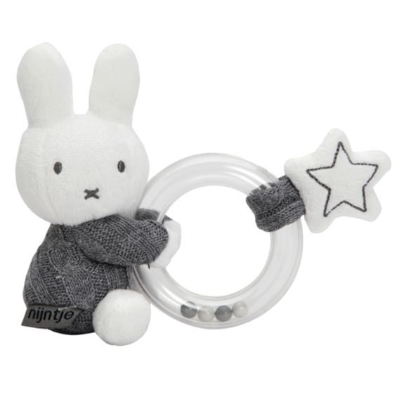 Tiamo Plyšové chrastítko s kroužkem zajíček MIFFY KNITTED - GREY