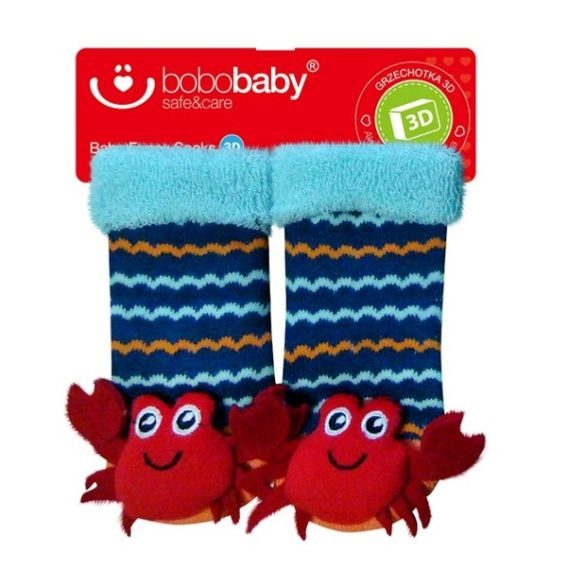 Bobobaby Chrastící ponožky KRAB modré s vlnkami