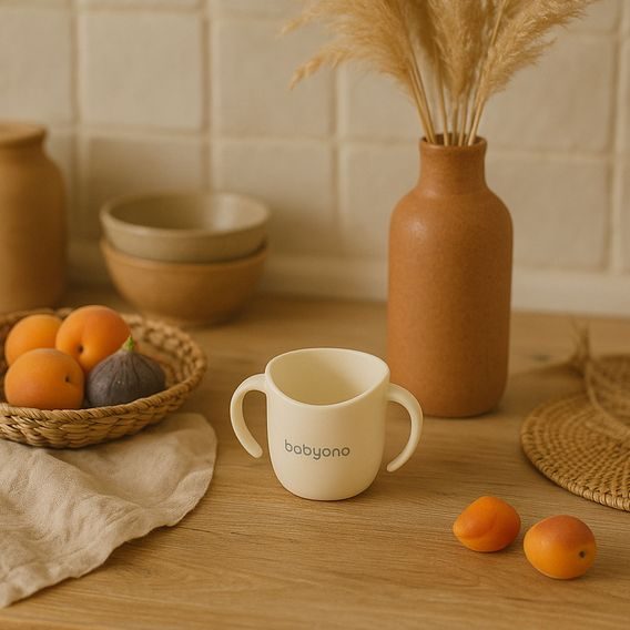 BabyOno Ergonomický hrneček Flow BÉŽOVÝ
