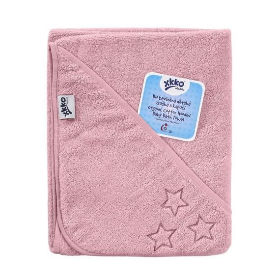 Kikko BIO bavlněná froté osuška s kapucí XKKO Organic 90x90cm BABY PINK STARS