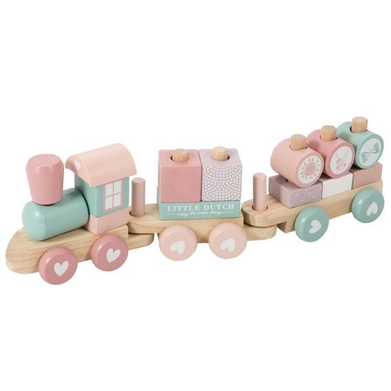 Little Dutch Dřevěný vlak/stavebnice 2v1 - ADVENTURE PINK