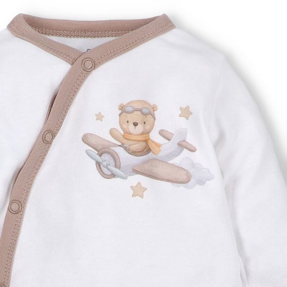 NINI Zavinovací body dlouhý rukáv Méďa Pilot SMETANOVÉ