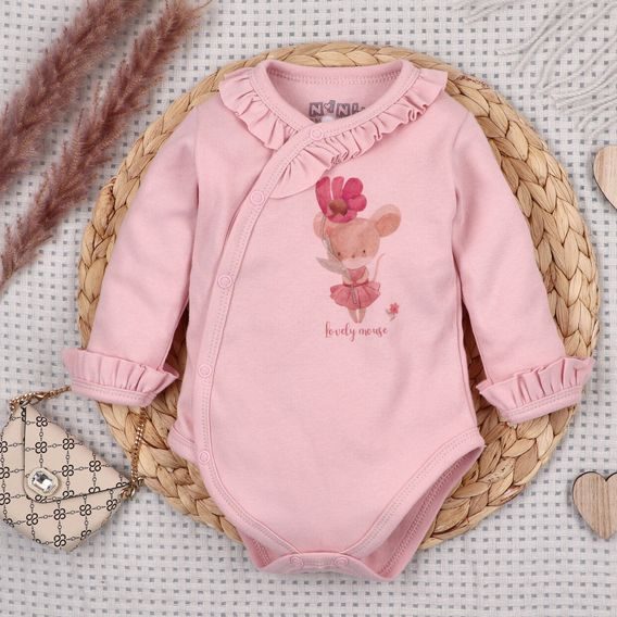 NINI Zavinovací body dlouhý rukáv Myšky PUDROVĚ RŮŽOVÉ