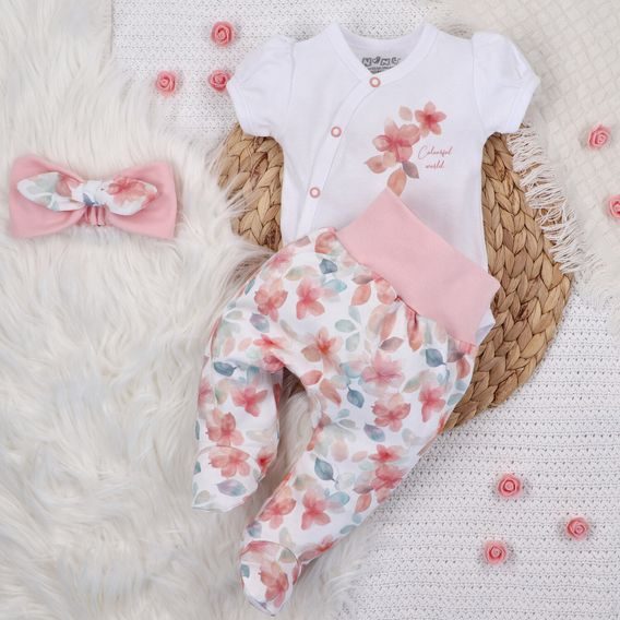 NINI Zavinovací body krátký rukáv Blossom BÍLÉ